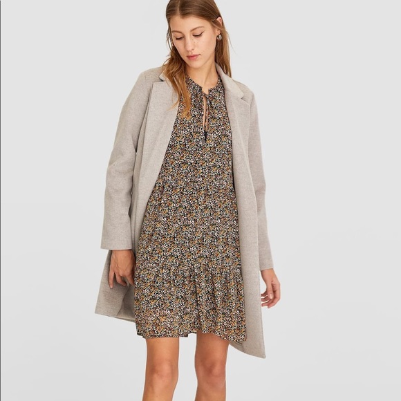 STRADIVARIUS FLORAL MINI DRESS KHAKI NEW Large - Picture 1 of 9